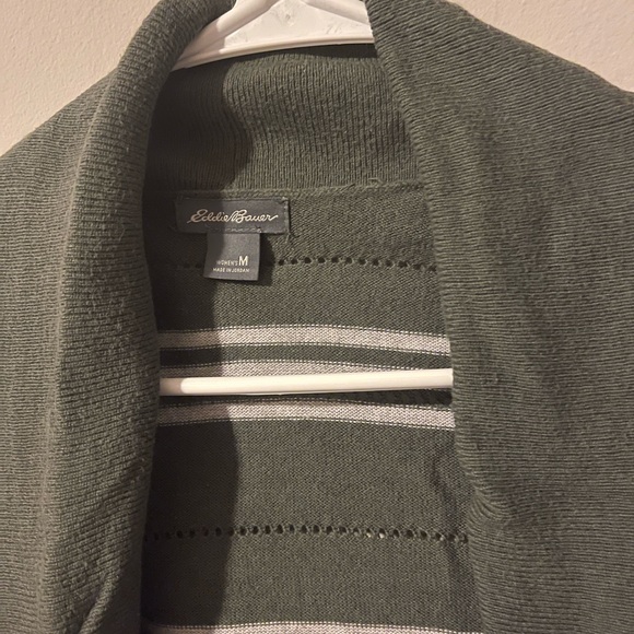 Green and Grey Stripped Eddie Bauer Cardigan - Picture 2 of 4